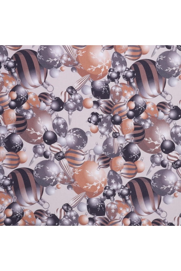 Christmas Ornaments Black Gold 100% Cotton Fabric By the yard