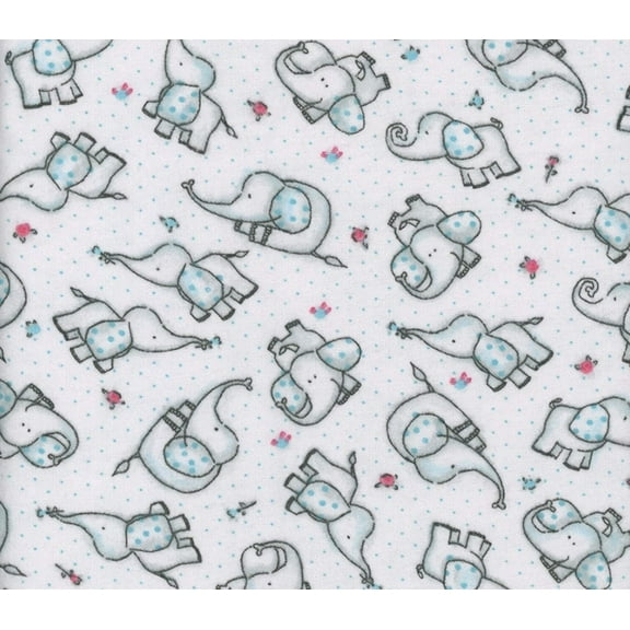 Mook Fabrics Flannel Elephant Dotted Rose Mint Green Baby 100% Cotton Price per Yard