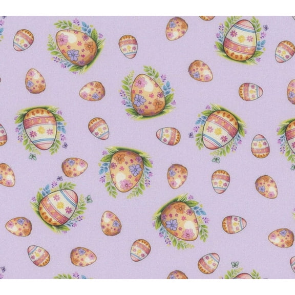 Mook Fabrics Hoppy Easter Eggs Lavender 100% Cotton Price per Yard
