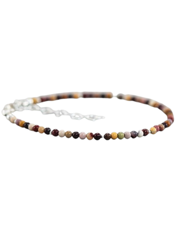 Mookaite 2mm Round Shape Smooth Cut Beads 7 inch Adjustable Silver Plated Clasp Bracelet for men, women, unisex. Link Chain Stacking Bracelet.|LINK_04644
