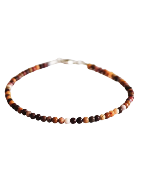 Mookaite 2mm Round Shape Smooth Cut Beads 7 inch Silver Plated Clasp Bracelet for men, women, unisex. Link Chain Stacking Bracelet.|LINK_04643