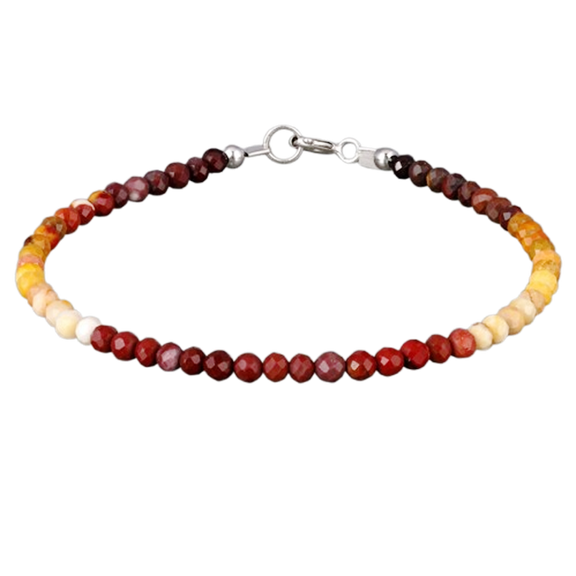 Mookaite 3mm Round Shape Faceted Cut Beads 7 inch Silver Plated Clasp Bracelet for men, women, unisex. Link Chain Stacking Bracelet.|LINK_04646