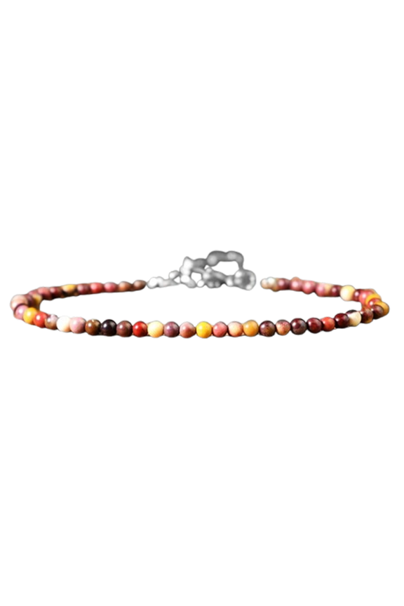 Mookaite 3mm Round Shape Smooth Cut Beads 7 inch Adjustable Silver Plated Clasp Bracelet for men, women, unisex. Link Chain Stacking Bracelet.|LINK_04648