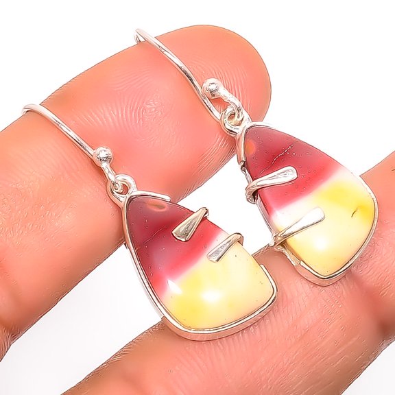 Mookaite - Australia Gemstone 925 Sterling Silver Designer Earring 1.37" A347, Christmas Gift, Gemstone Silver Jewelry, Mookaite Earring, New Year Sa
