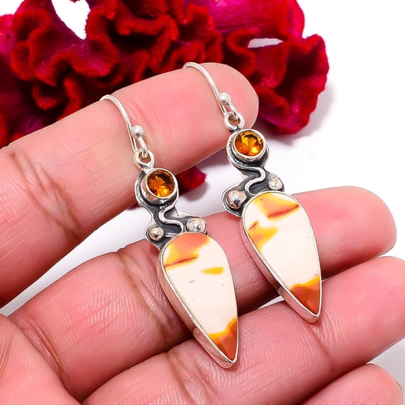 Mookaite - Australia & Golden Quartz Designer Handmade 925 Sterling Silver Earring 2.11" E94720, Christmas Gift