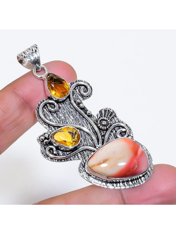Mookaite Citrine Gemstone Handmade Fashion Ethnic Jewelry Pendant 2.2" SR 4143