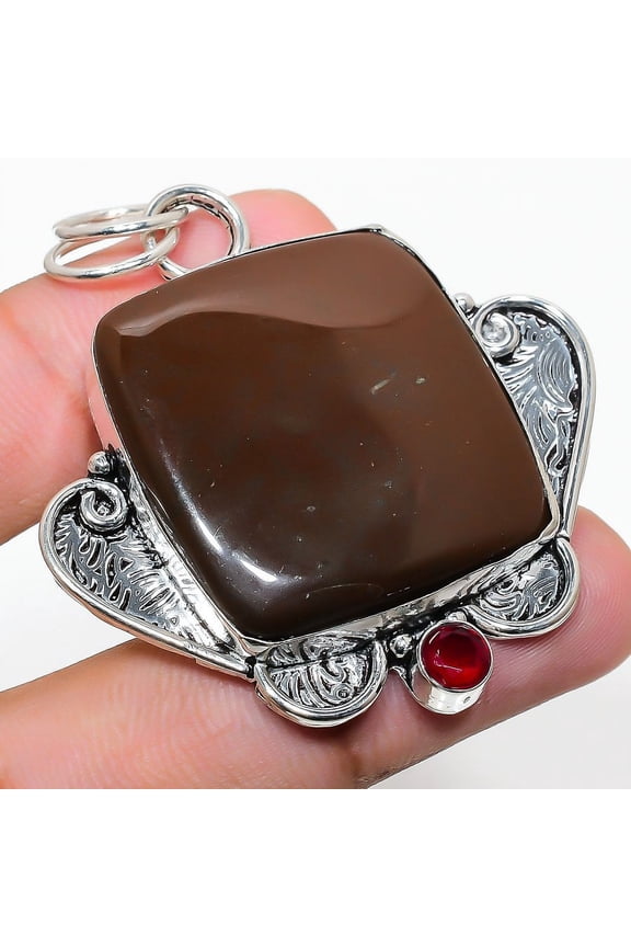 Natural Mookaite, Garnet Gemstone 925 Sterling Silver Gift Pendant 2.17"