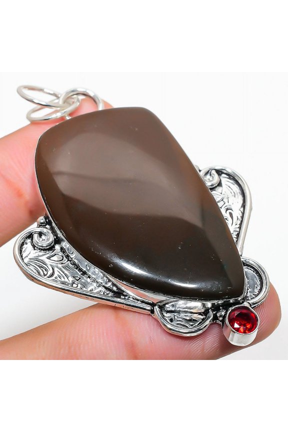 Natural Mookaite, Garnet Gemstone 925 Sterling Silver Gift Pendant 2.76"