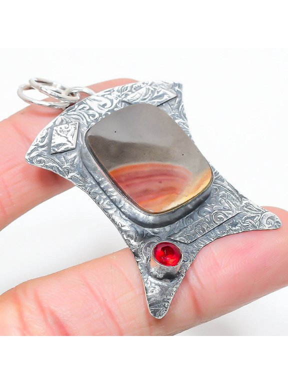 Mookaite, Garnet Gemstone Handmade 925 Sterling Silver Jewelry Pendant 2.44"