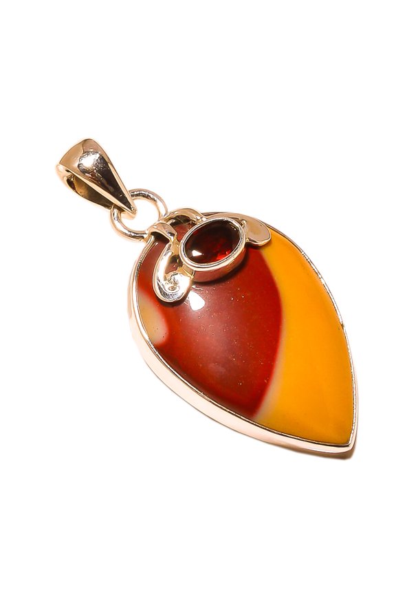 Mookaite & Garnet Solid 925 Sterling Silver Pendant Size Jewelry 1.80"Natural Pendant, Red Pendant, 925 Sterling Silver Pendant, Mookaite Pendant, Pea