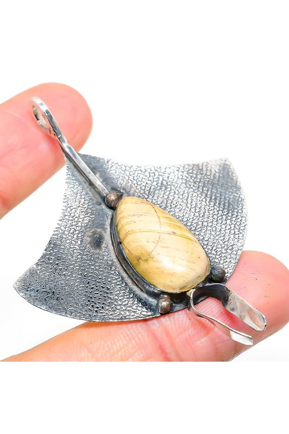 Natural Mookaite Gemstone Handmade 925 Sterling Silver Pendant 2.56"