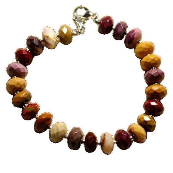 Mookaite Jasper 8mm Rondelle Shape Faceted Cut Beads 7 inch Silver Plated Clasp Bracelet for men, women, unisex. Link Chain Stacking Bracelet.|LINK_04650