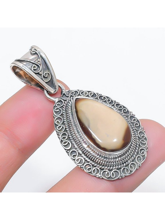 Mookaite Pendant 2" Silver Tone Cabochon Gemstone Jewelry Vintage Style VP 821