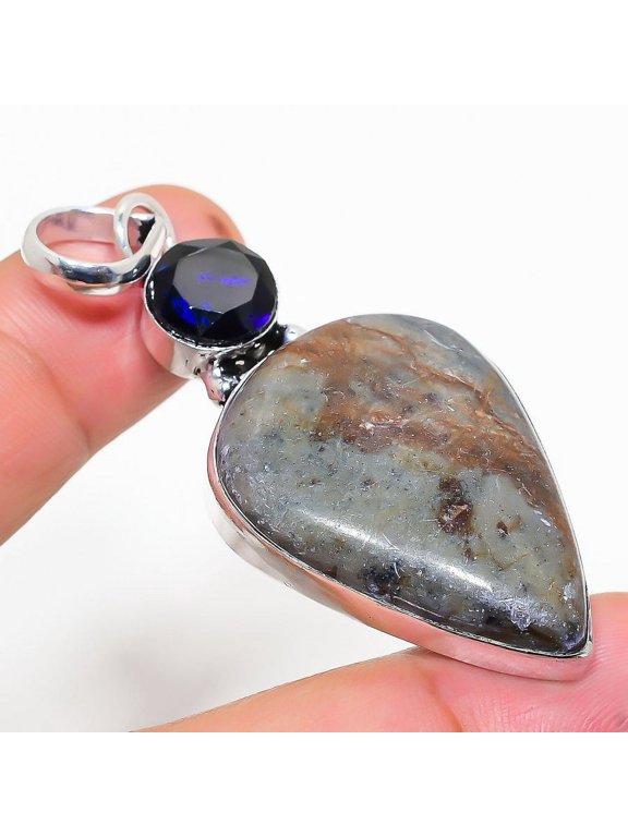 Natural Mookaite, Topaz Gemstone 925 Sterling Silver Gift Pendant 2.36"