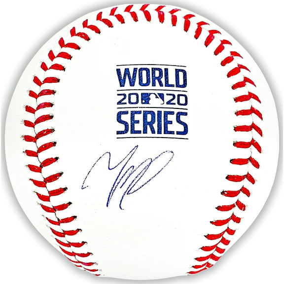 Mookie Betts Autographed Official 2020 World Series Logo MLB Baseball Los Angeles Dodgers Beckett BAS QR 218698