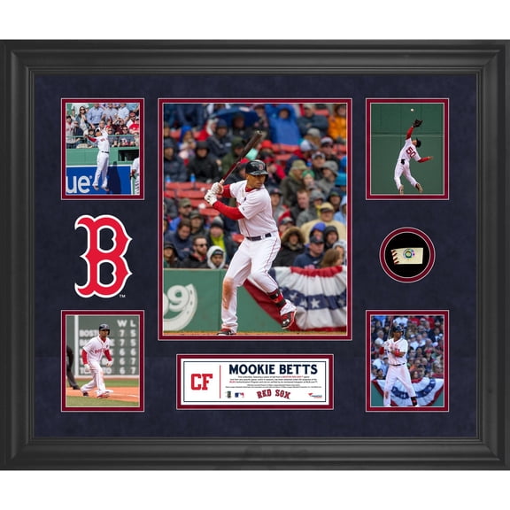 Mookie Betts Boston Red Sox Framed 5-Photo Collage with a Piece of Game-Used Baseball