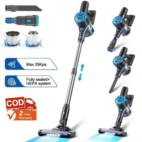 Moolan Cordless Vacuum Cleaner, 380W 28Kpa 50 Mins Vacuum Cleaners for Home, 6 in 1 Stick Cordless Vacuum with LED, Wall Dock, Anti-Tangle Rechargeable Vacuum for Pet Hair Carpet Hardwood Floor