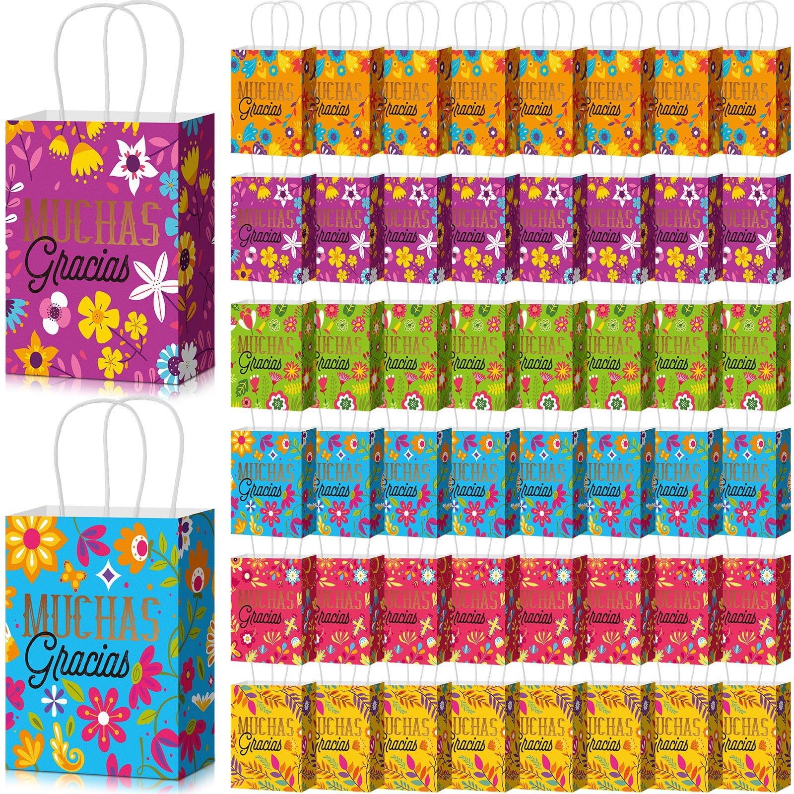 48 Pcs Patriotic Kraft Paper Gift Bags With Handles - Red White & Blue, For Veterans Day, 4th Of July Parties