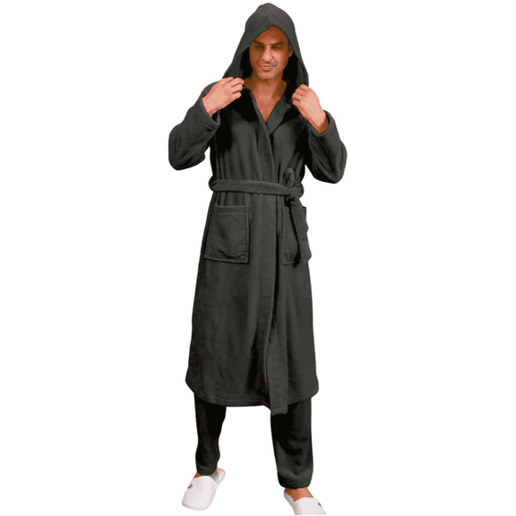 Moolmeyno Men's Winter Velvet Pajama Set & Robe, Long Sleeve Sleepwear with Cozy Plush Material