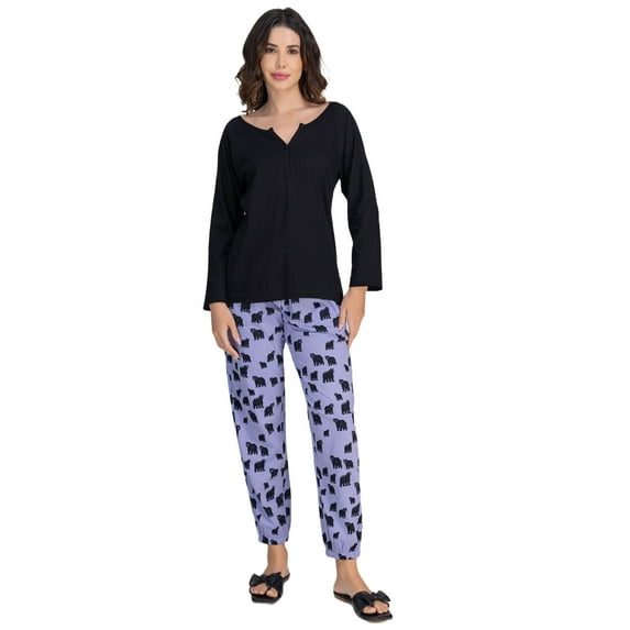 Moomaya 2-Piece Cotton Jersey Nightwear Set | Women's Long Sleeve Top & Jogger Pajama | Soft & Breathable Sleepwear