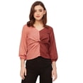 thumbnail image 1 of Moomaya 3/4 Sleeve V Neck Solid Georgette Top - Women's Elegant Georgette Top, 1 of 9