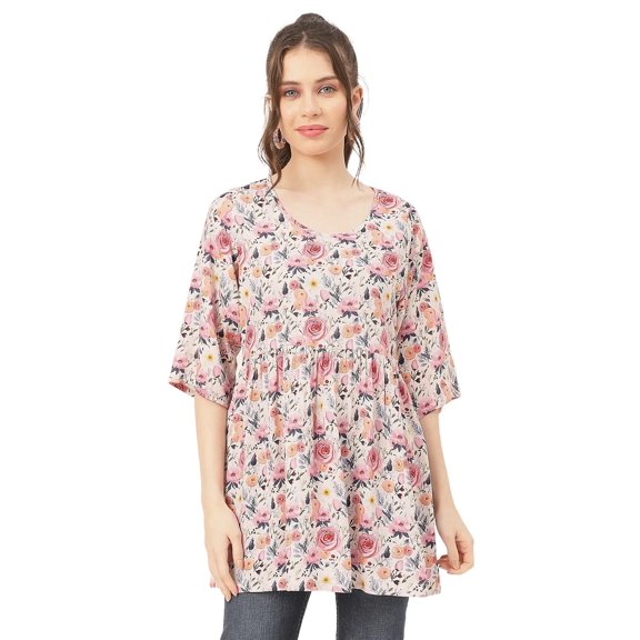 Moomaya 3/4 Sleeves Rayon Fit & Flare Top - Regular Fit Spring Fashion
