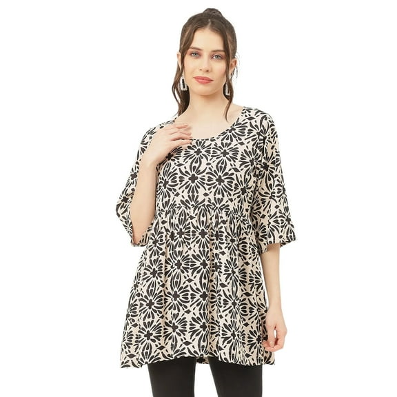 Moomaya 3/4 Sleeves Rayon Fit & Flare Top - Regular Fit Spring Fashion