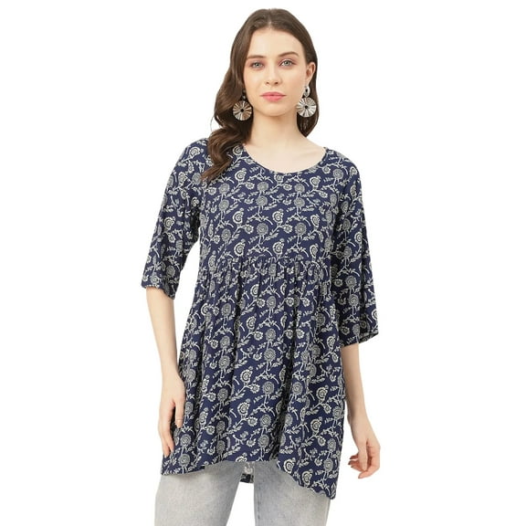 Moomaya 3/4 Sleeves Rayon Fit & Flare Top - Regular Fit Spring Fashion