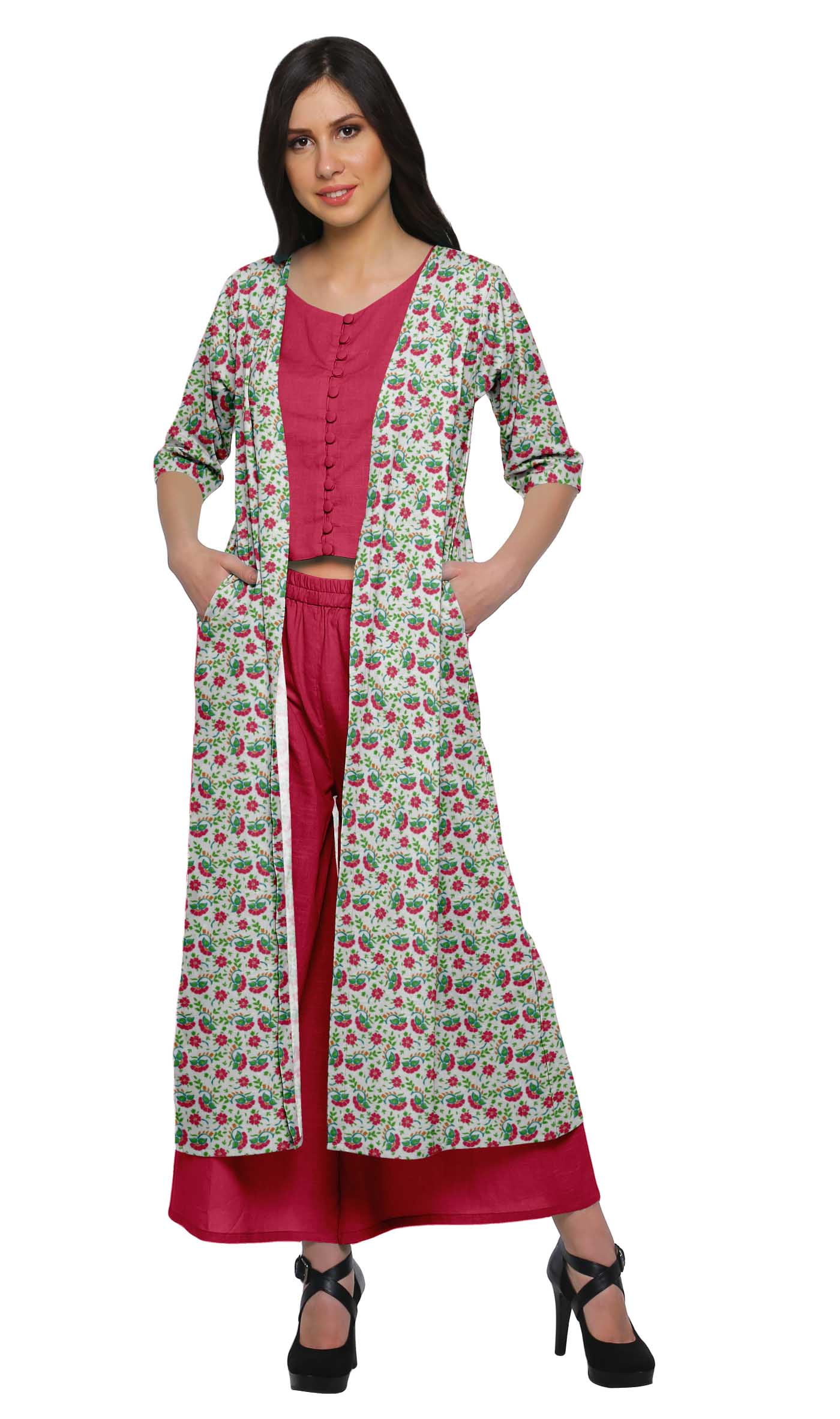 Moomaya 3 Piece Crop Top Palazzo With Shrug Set Women Ethnic Wear Indian Outfit