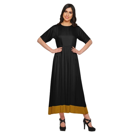 Moomaya A-Line Cotton Maxi Kurti Dress For Women Solid Indian Fashion Tunic Top