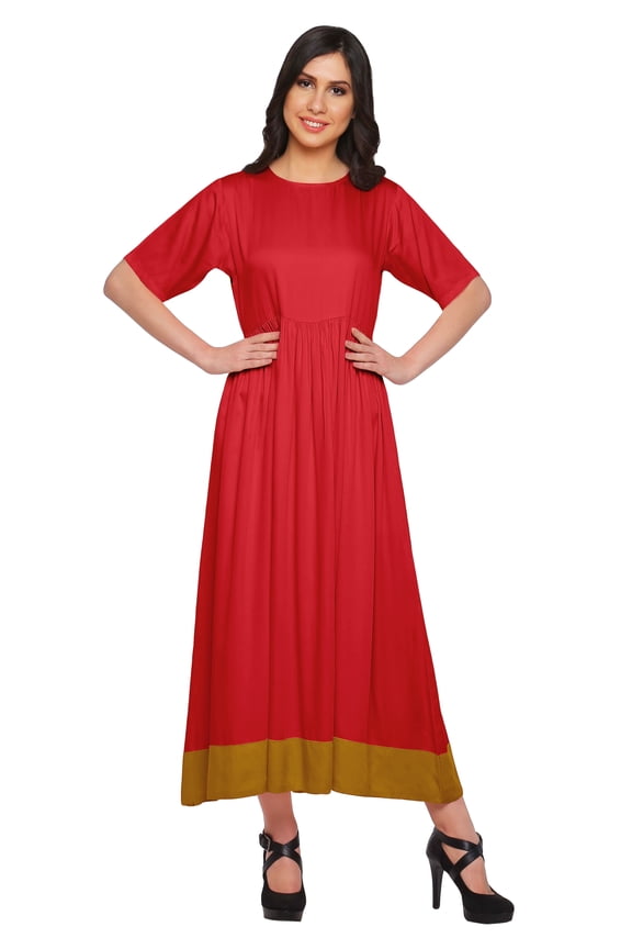 A Line Cotton kurti For Women Pleated Long Designer Solid Anarkali Dress