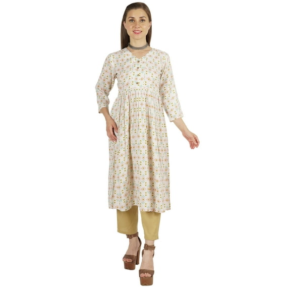 Moomaya A-Line Kurti Rayon 3/4 Sleeve Printed Rayon Tunic Dress Ethnic Kurta For Women