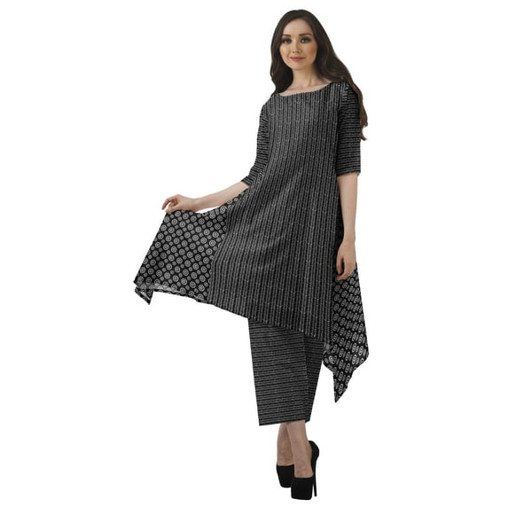 Moomaya Asymmetric Kurti With Pant Set Women Printed Chanderi Partywear Clothing