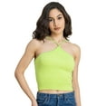 thumbnail image 1 of Moomaya Basic Crop Top For Women, Halter Neck Knitted Casual Top, 1 of 8