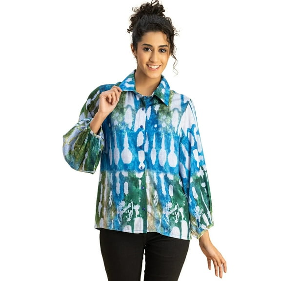 Moomaya Bishop Sleeves Collar Printed Rayon Shirt - Women's Stylish Shirt
