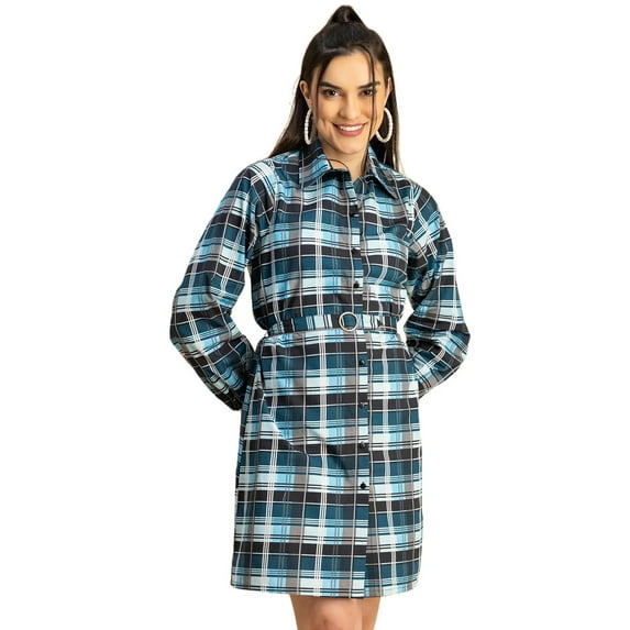 Moomaya Bishop Sleeves Spread Collar Cotton Dress - Women's Boho A-Line Dress