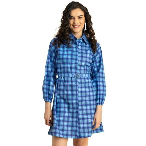 Moomaya Bishop Sleeves Spread Collar Cotton Dress - Women's Boho A-Line Dress