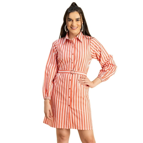 Moomaya Bishop Sleeves Spread Collar Cotton Dress - Women's Boho A-Line Dress