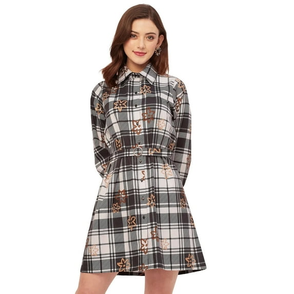 Moomaya Bishop Sleeves Spread Collar Cotton Dress - Women's Boho A-Line Dress