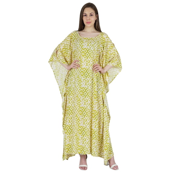 Moomaya Boat Neck Caftan Rayon Cover Up Printed Cold Shoulder Kaftan Maxi Dress
