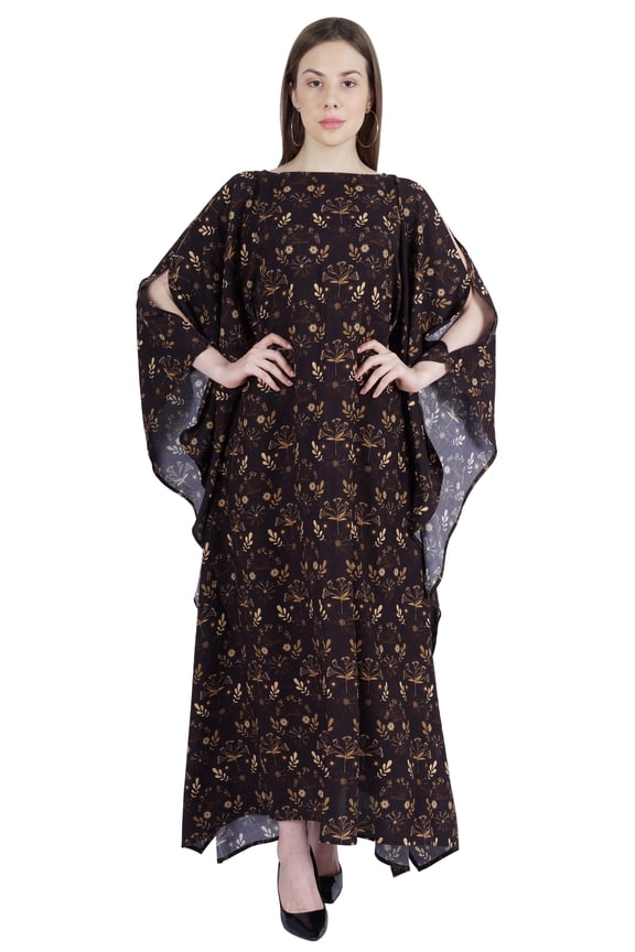 Boat Neck Caftan Rayon Cover Up Printed Cold Shoulder Kaftan Maxi Dress
