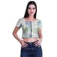 thumbnail image 1 of Moomaya Boat Neck Zipper Top Short Sleeve Viscose Jersey Crop Tops For Women, 1 of 5