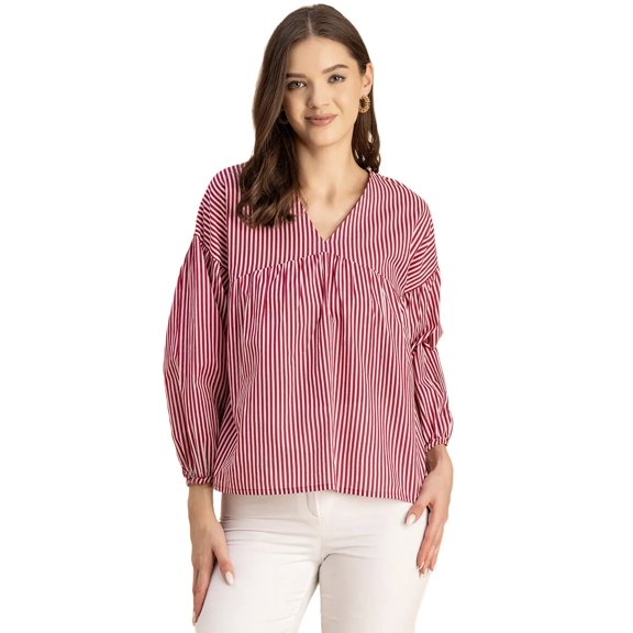 Moomaya Bohemian Cotton Long Sleeve Top - V Neck, Flowy Women's Boho Blouse