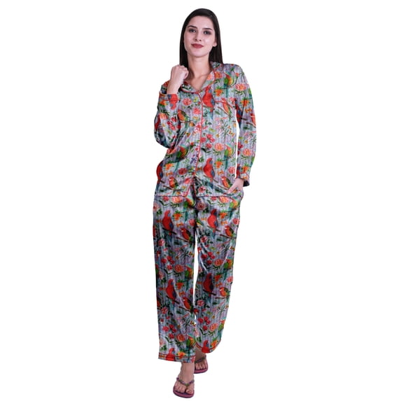 Moomaya Button Down Pajama Set For Women Notch Collar Nightwear Pants Loungewear