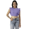 thumbnail image 1 of Moomaya Button Down Solid Cotton Crop Top, Frilled Sleeve Tops Summer Clothing, 1 of 8