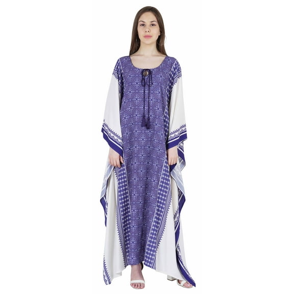 Moomaya Caftan For Women Printed Kimono Sleeve Beach Cover Up Kaftan Dress