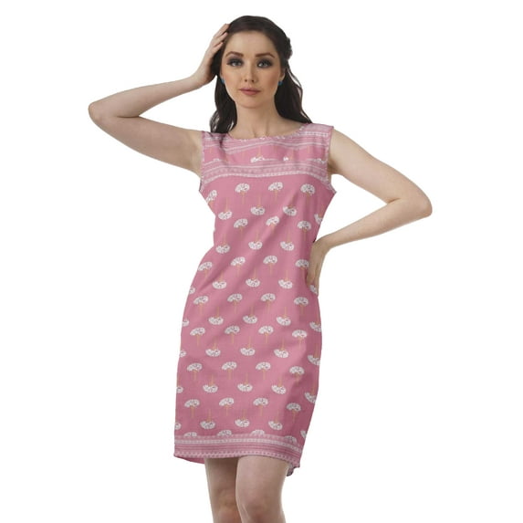Moomaya Casual Women Printed Sleeveless Ethnic Style Shift Dress Summer Clothing