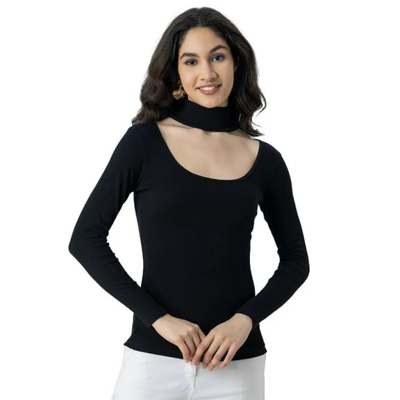 Moomaya Casuals, Solid Knit Turtle-Neck Top, Long Sleeves Slim Fit Casual Top