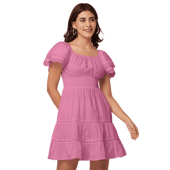 Moomaya Chic Cotton Dress For Women, Short Layered Sleeve Tiered Summer Dress