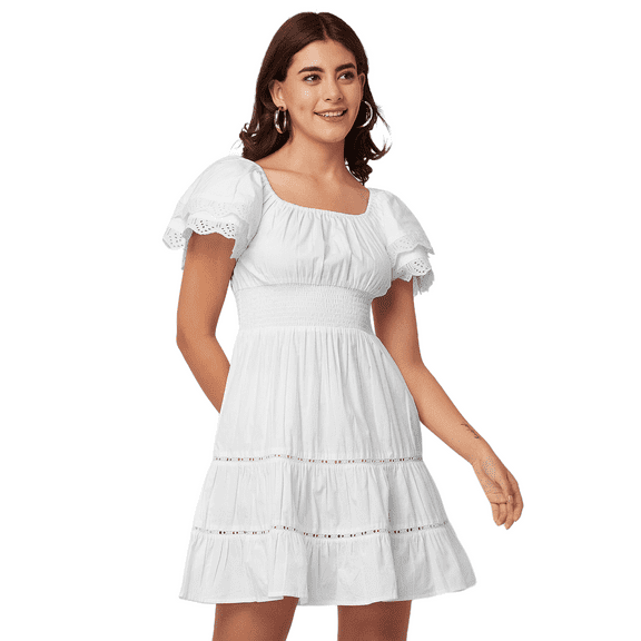Moomaya Chic Cotton Dress For Women, Short Layered Sleeve Tiered Summer Dress